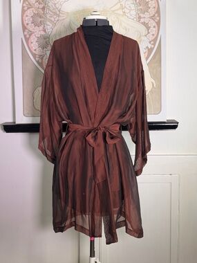 Vintage Mary Green Brown Iridescent Silk Blend Robe Women’s OS Dollette Romantic